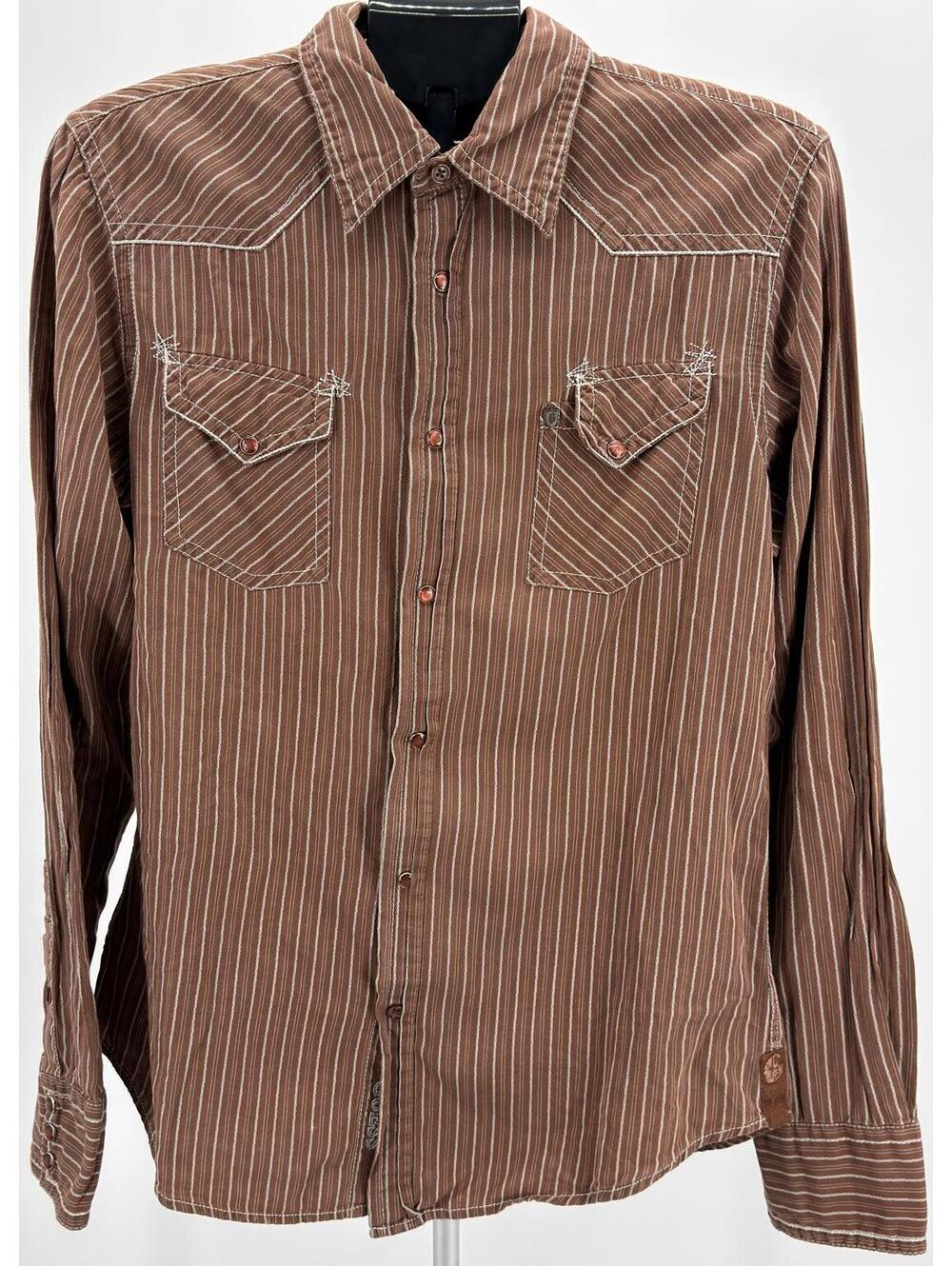 Vintage Guess Brown‎ Striped Western Shirt Long Sleeve Medium
